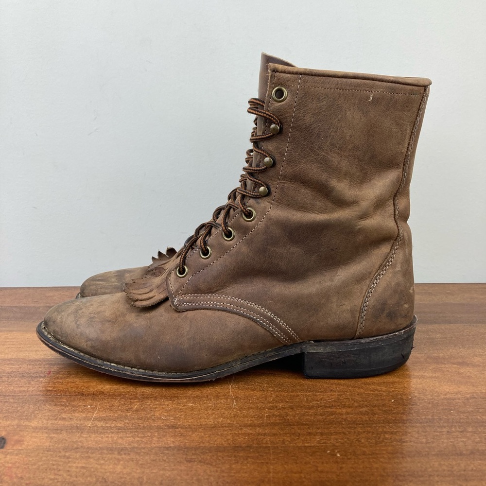 Laredo Brown Leather Western Kiltie Boots - Picture 2 of 13